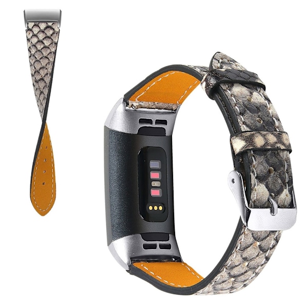 Fitbit Charge 4 / 3 genuine leather watch band - Dark Grey Silvergrå