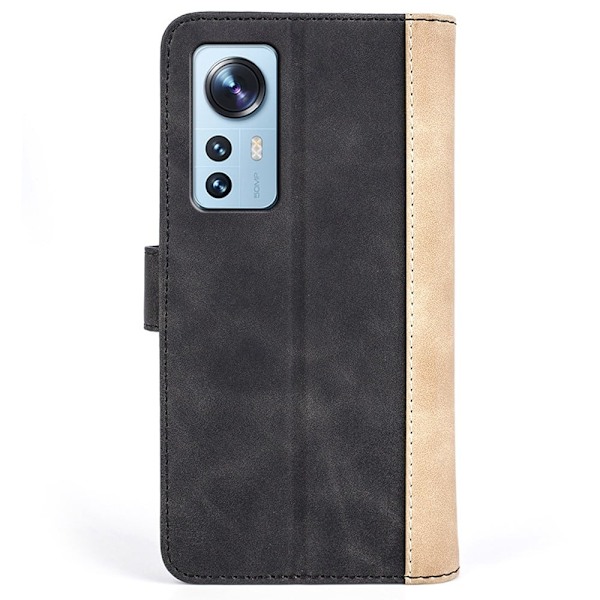Tvåfärgat Xiaomi 12S / Xiaomi 12X / Xiaomi 12 fodral i läder - Svart Svart