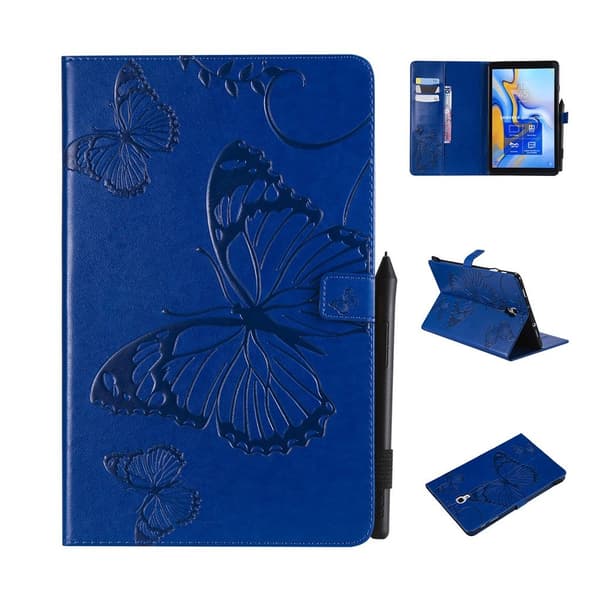 Samsung Galaxy Tab A 10.5 trykt sommerfugl læder flip etui - Blå Blue