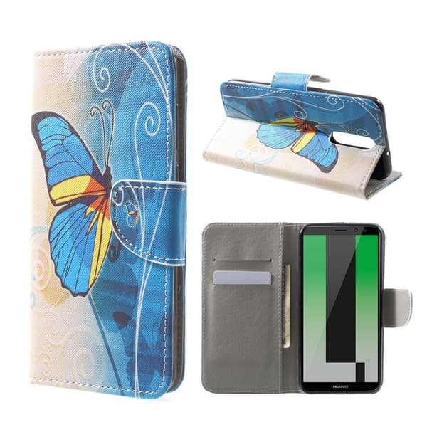 Huawei Mate 10 Lite Etui laget av kunstlær og silikon - Blå sommerfugl Multicolor