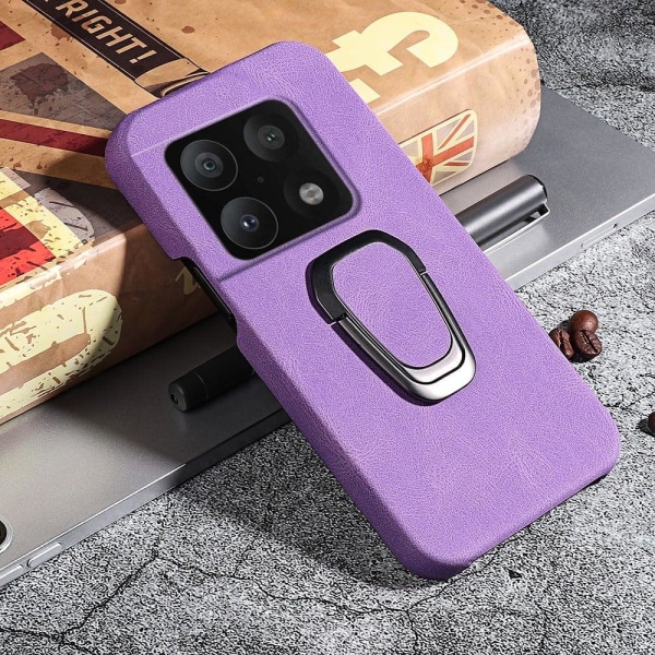 Shockproof leather cover with oval kickstand for OnePlus 10 Pro Purple