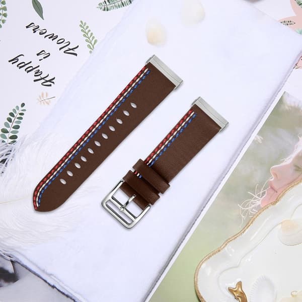 Fitbit Sense / Versa 3 urrem i ægte læder med tre syede linjer - Kaffe Brown