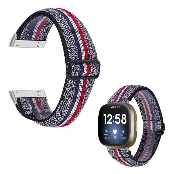 Fitbit Sense / Versa 3 nylon patterned watch band - Blue / White / Red multifärg