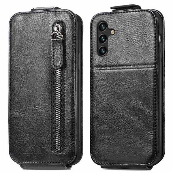 Vertical Flip Phone Etui med Zipper til Samsung Galaxy M23 / F23 - Sort Black