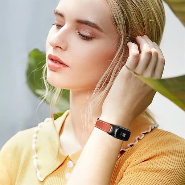 Xiaomi Mi Band 7 urrem i ægte læder af koskind med sort cover - Orange Orange