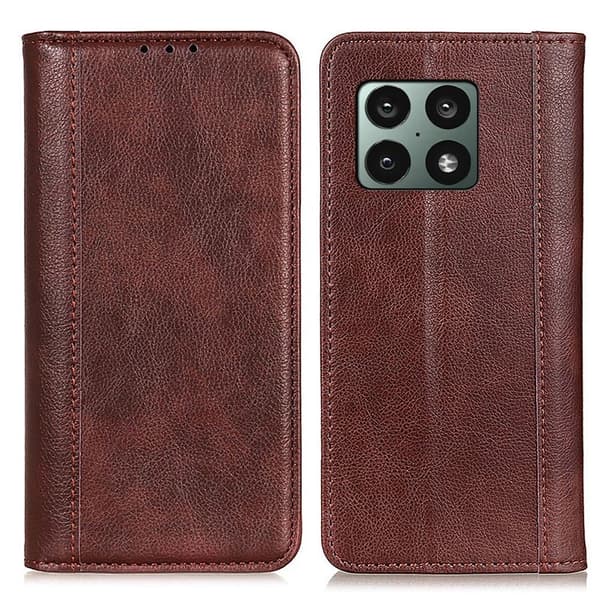 Äkta läder OnePlus 10 Pro fodral med magnetisk stängning Brun