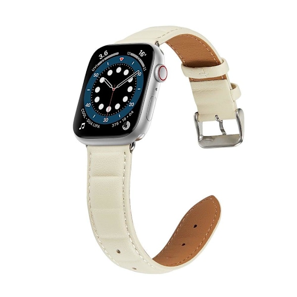 Apple Watch Series 8 (41mm) firkantet urrem i ægte læder med tryk - Beige Beige