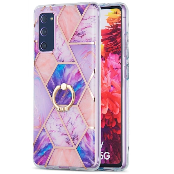 Marble Patterned Suojakuori With Ring Holder For Samsung Galaxy S20 Fe 2022 / S20 Fe 5g - Vaaleanvioletti Purple
