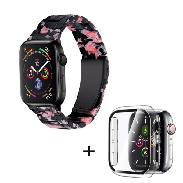 Urrem med 3 perler i resin-stil med klart cover til Apple Watch Series 3/2/1 42mm - Sort Pink Mix Black