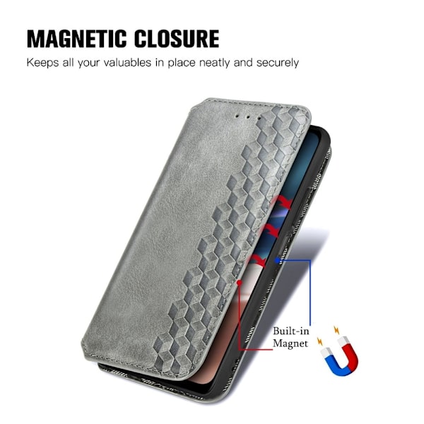 Læder Etui med A Stilfuldt Rhombus Tryk til Motorola Moto G42 - Grå Silver grey