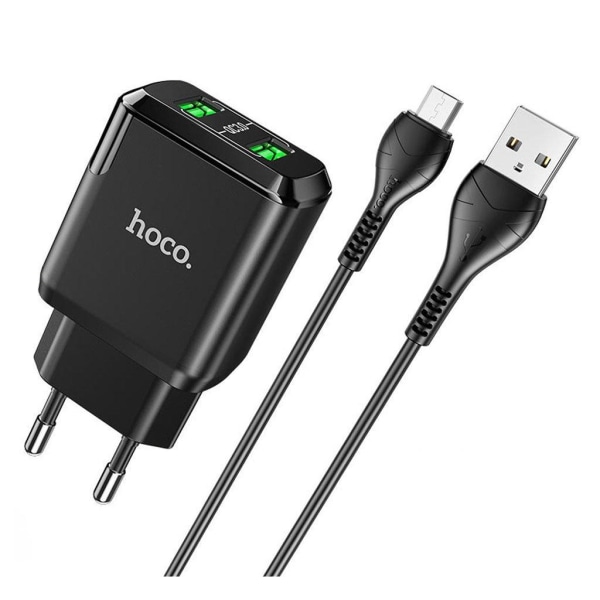 HOCO N6 Charmer dual port QC3.0 charger set(Micro)(EU) - black Black