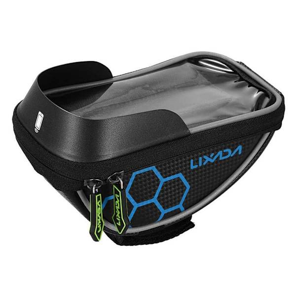 Lixada bicycle top tube touchscreen bag mount - Blue Hexagon Pat Blue