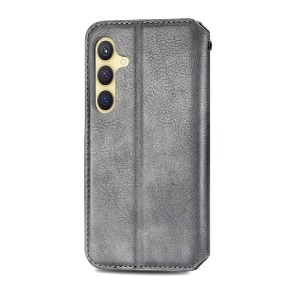 Läder Samsung Galaxy S24 fodral med romb-design - Grå Silvergrå