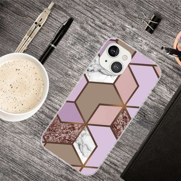 Marble design iPhone 14 cover - Guldfarvet Frodig Flise Pink