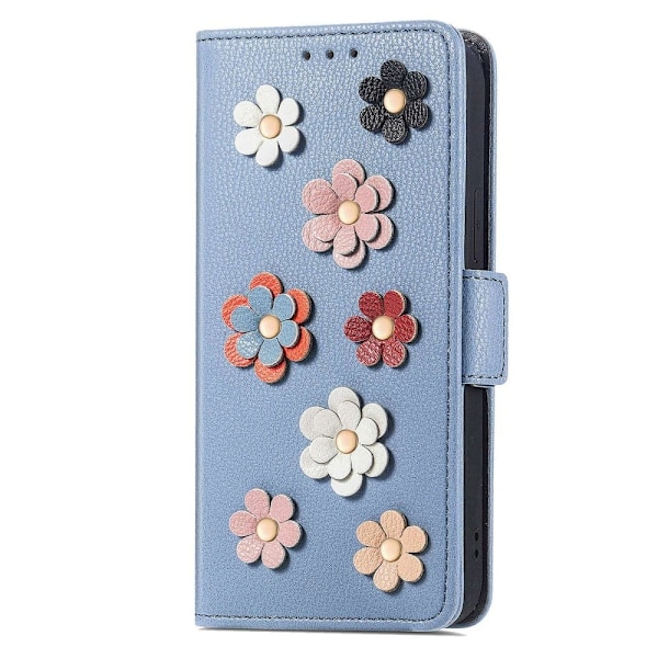 Mjukt läder Samsung Galaxy Xcover 6 Pro fodral med blomdekor - Blå Blå