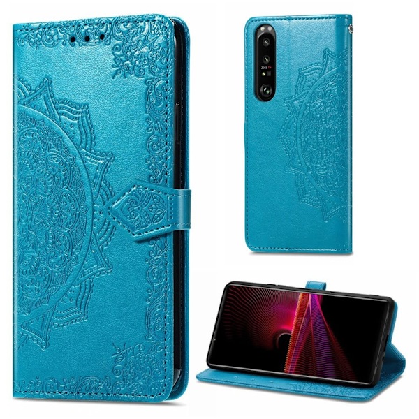 Mandala läder Sony Xperia 1 III fodral - Blå Blå