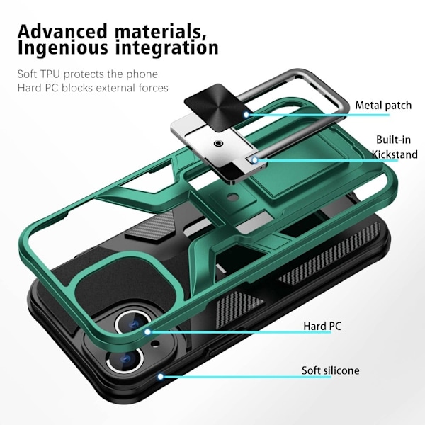 Shockproof Hybrid Suojakuori With Kickstand For iPhone 14 - Vihreä Green