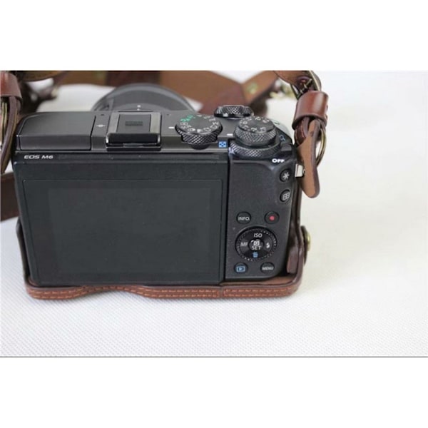 Canon EOS M6 kamera etui i kunstlæder med bærestrop og pose til linsen - Kaffe Brown
