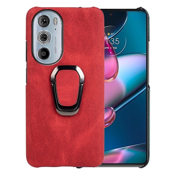 Stødsikkert lædercover med oval kickstand til Motorola Edge 30 Pro - Rød Red