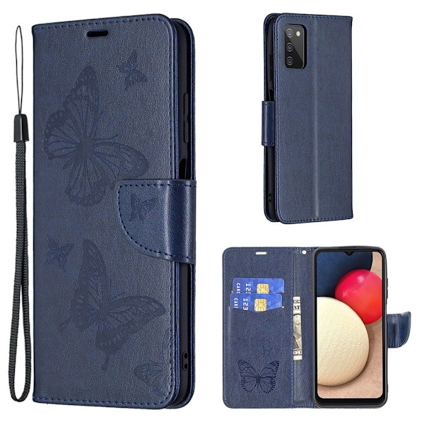 Butterfly Samsung Galaxy A03s Læderetui - Blå Blue