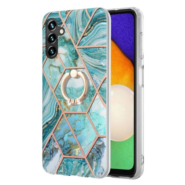 Marble Patterned Suojakuori With Ring Holder For Samsung Galaxy A14 - Sininen Blue