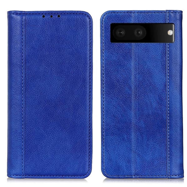 Ekte lærdeksel med magnetisk lukking for Google Pixel 7 - Blå Blue