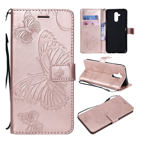 Huawei Mate 20 Lite perhos printti kuviollinen synteetti nahkainen lompakko suojakotelo mobiilirannekkeella - Ruusu Kulta Multicolor