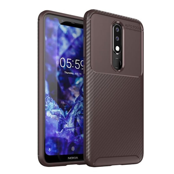 Nokia 5.1 Plus kolfiberfodral i Beetle-serien - Brun Brun