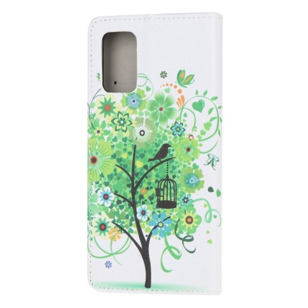 Wonderland Samsung Galaxy Note 20 Flip Etui - Grønt Træ med Birdcage Green