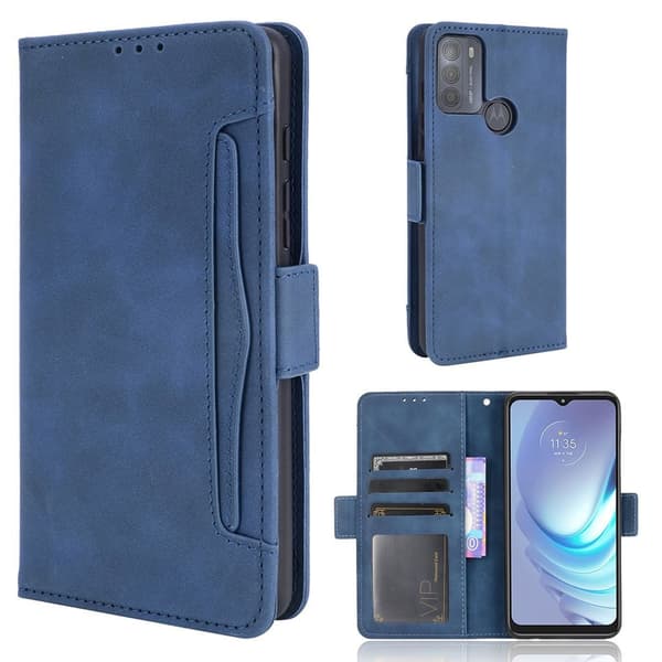 Modern-styled Læder Pung Etui til Motorola Moto G50 - Blå Blue