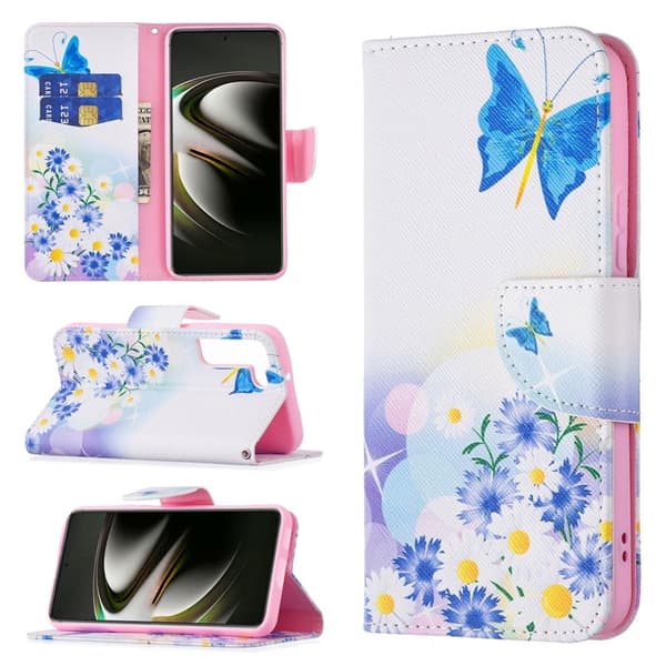 Wonderland Samsung Galaxy S22 Flip Etui - Sommerfugl og Blomster Multicolor