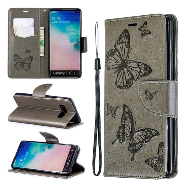 Butterfly Samsung Galaxy S10 Plus veske - Grå Silver grey