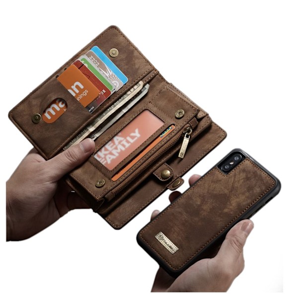 iPhone Xs Max CASEME vintage tyylinen haljais nahkainen lompakko suojakotelo - Ruskea Brown