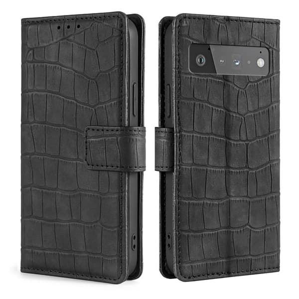 Læretui med Krokodille Tekstur til Google Pixel 6 Pro - Svart Black