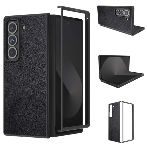 Samsung Galaxy Z Fold Special Case Litchi Texture Vegansk Læder Bumpresistent Phone Cover - Sort Black