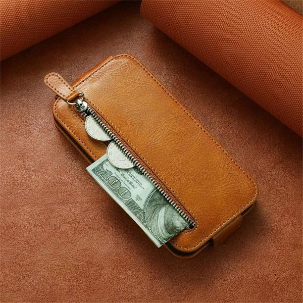 Vertical Flip Phone Suojakotelo With Zipper For Motorola Moto G23 / G13 - Ruskea Brown