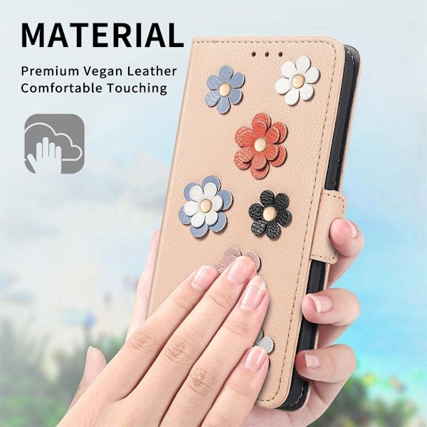 Mjukt läder Motorola Edge 30 fodral med blomdekor - Brun Brun