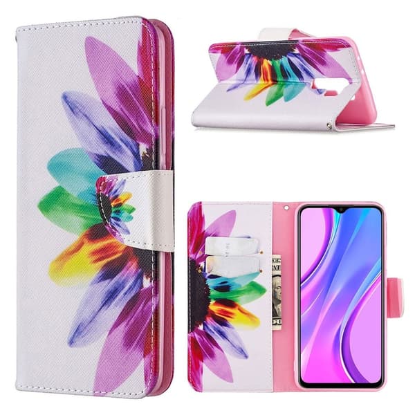 Wonderland Xiaomi Redmi 9 Flip etui - Farvet blomst Multicolor