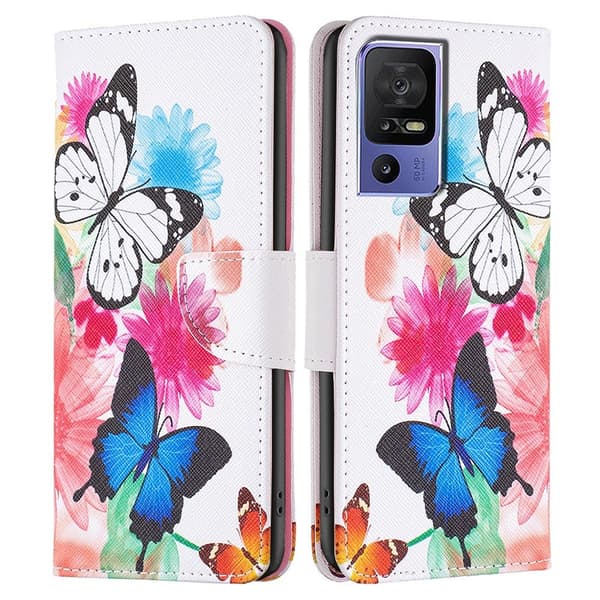 Wonderland TCL 40 SE flip etui - To Sommerfugle Multicolor