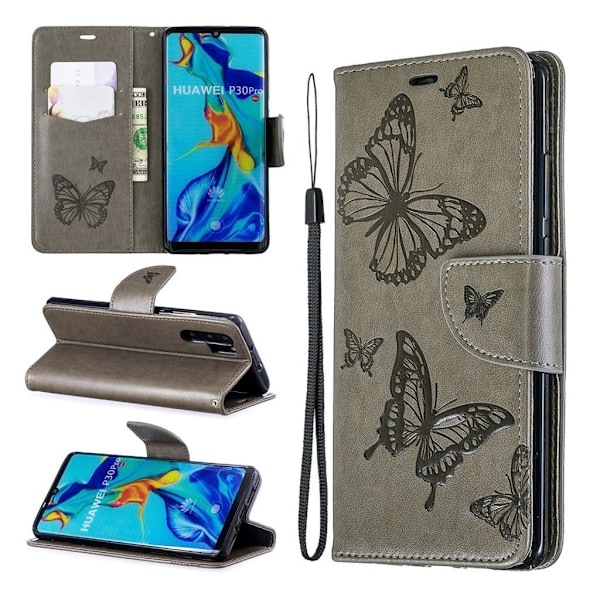 Butterfly Huawei P30 Pro kotelot - Harmaa Silver grey