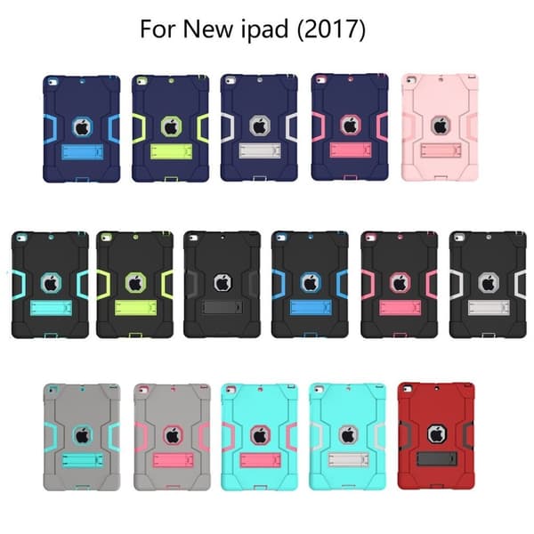 iPad (2018) beskyttelsesetui i kombimaterialer med stativ - Helt sort Black