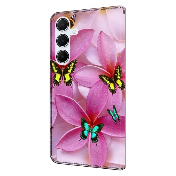 Samsung Galaxy S24 FE Plånboksfodral Mönster Tryck Stativ Läder Flip Telefonskal - Rosa Blommig Fjäril Rosa