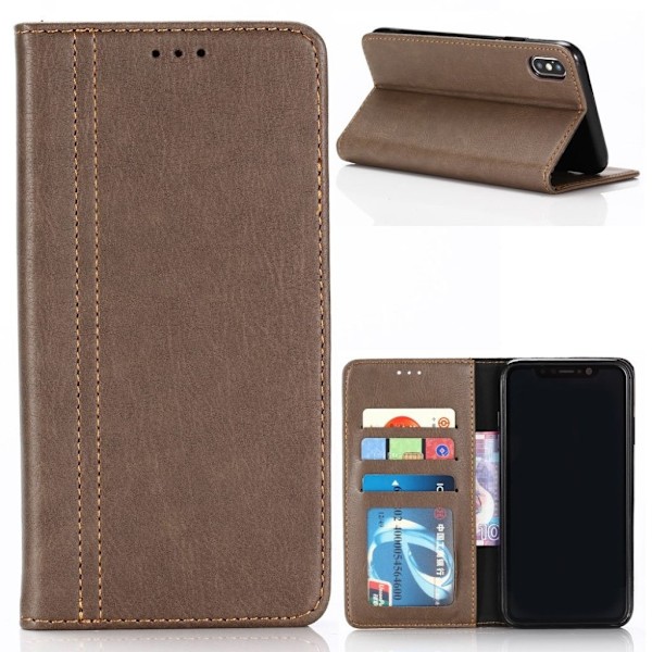 iPhone Xs Max læder flip cover i retrostil - Kaffe Brown