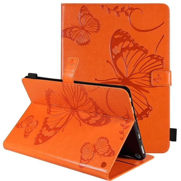 Amazon Fire HD (2021) lærveske med sommerfuglmønster - Oransje Orange