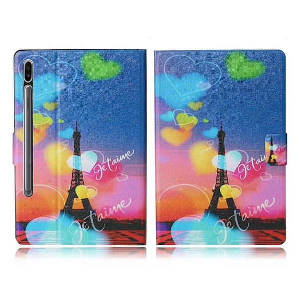 Samsung Galaxy Tab S7 Cool Mønster Lær Flippetui - Eiffel Tower Multicolor