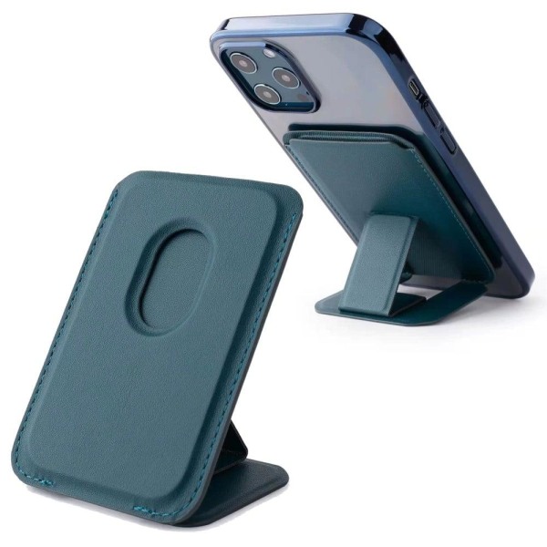 Universal leather phone bracket with card slot - Lake Blue Blå