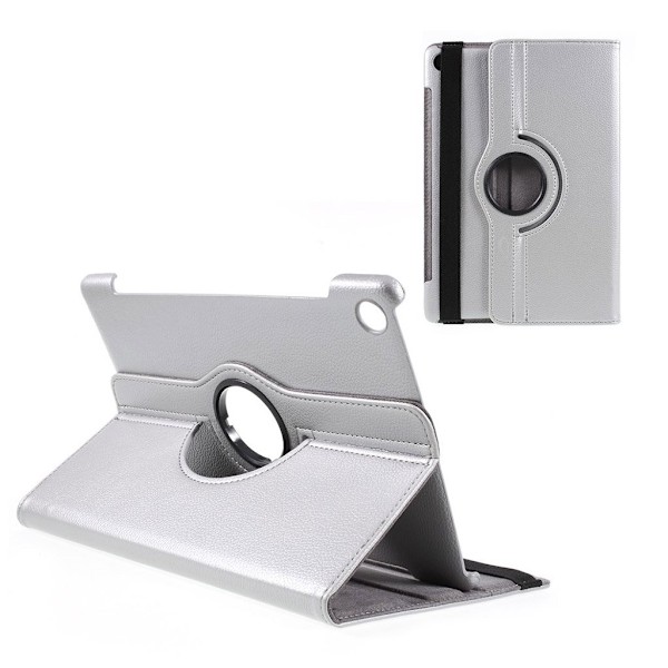 Huawei MediaPad M5 10 Nahka 360 Pyörivä Suoja Kuori - Hopea Silver grey