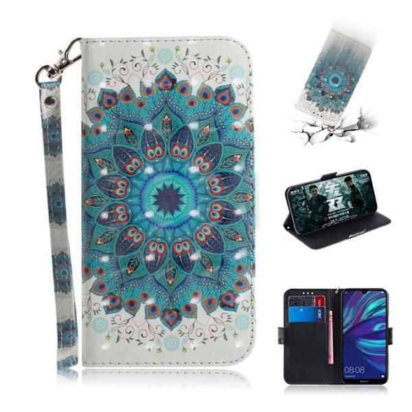 Huawei P30 Lite spotlys læderetui - Blå Blomst Blue