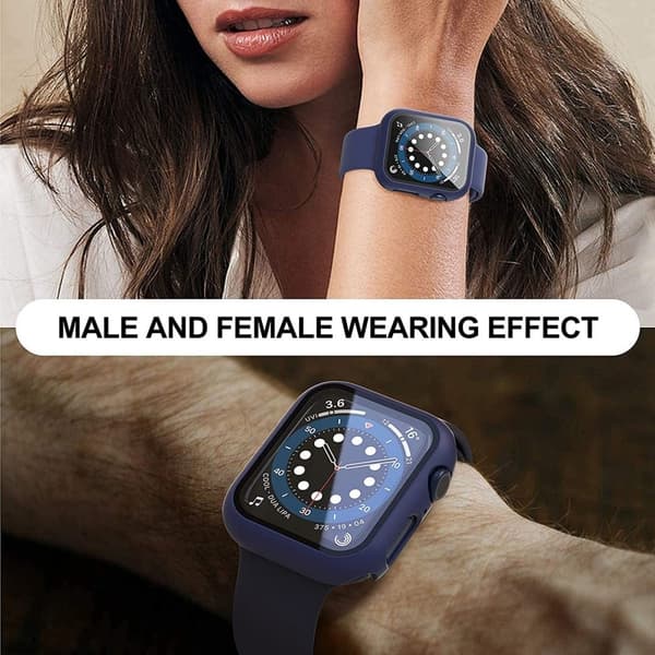 2Pcs Apple Watch (45mm) cover with tempered glass - Dark Blue Blå