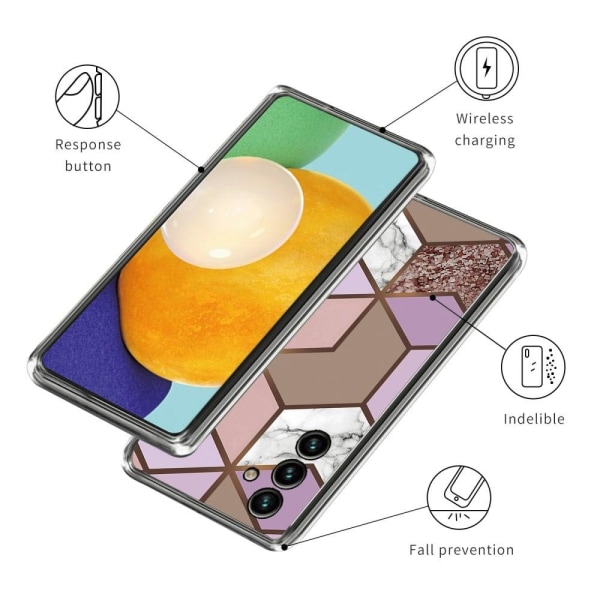 Marmormotiv Samsung Galaxy A34 5G skal - Gyllene Kakelplattor Rosa
